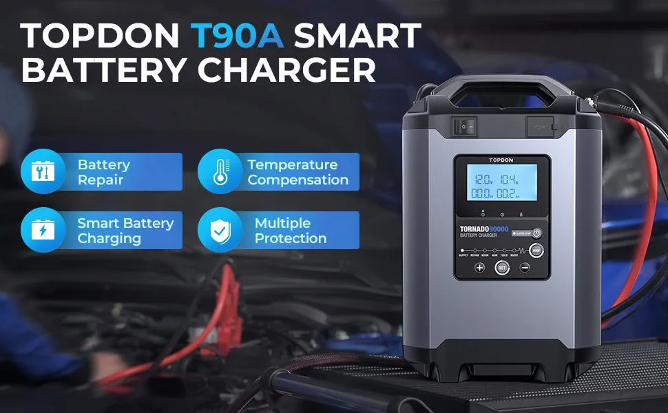Topdon EU USA Australia Stock T90000 12V24V Truck Electric Car Marine Fast Battery Charger New Products 8 Stage Chargers Batteries Power Supplies Charger