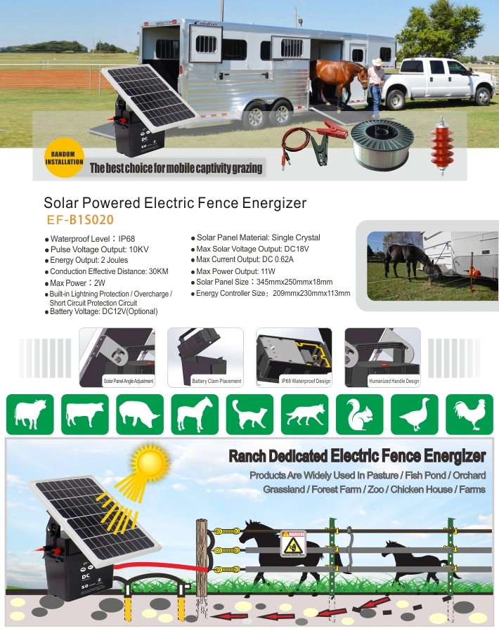Solar Electric Fence Charger of Animal Poultry Husbandry Equipment for Farm, Goat, Pig, Animal, Livestock