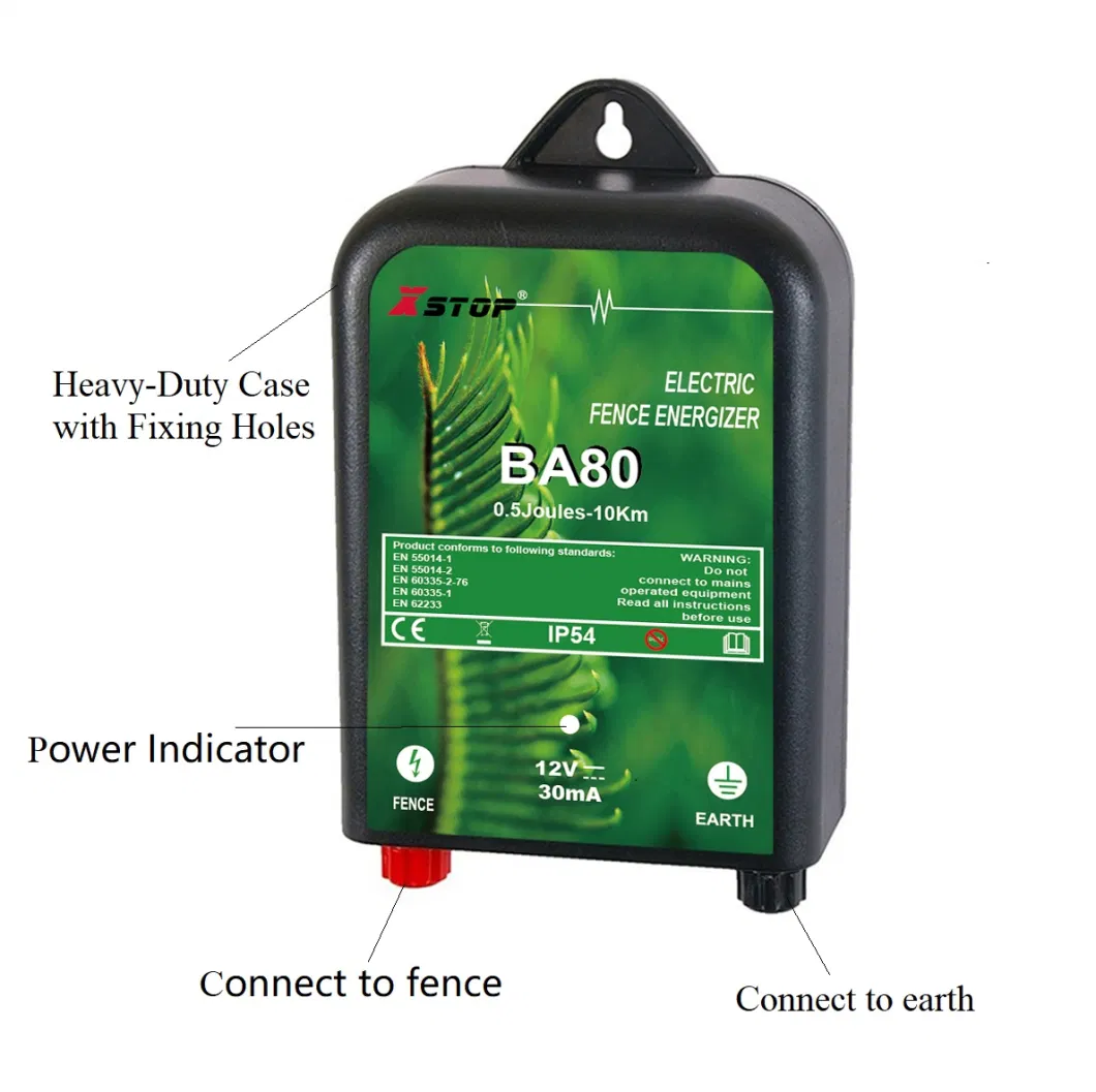 DC12V Battery Electric Fence Energizer Output 0.6 Joule Fencing Charger for Agriculture