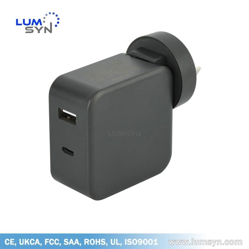 40W Dual Port Pd &amp; USB a Output USB Charger Mobile Phone Accessories with EU/Us/UK/Au AC Plug