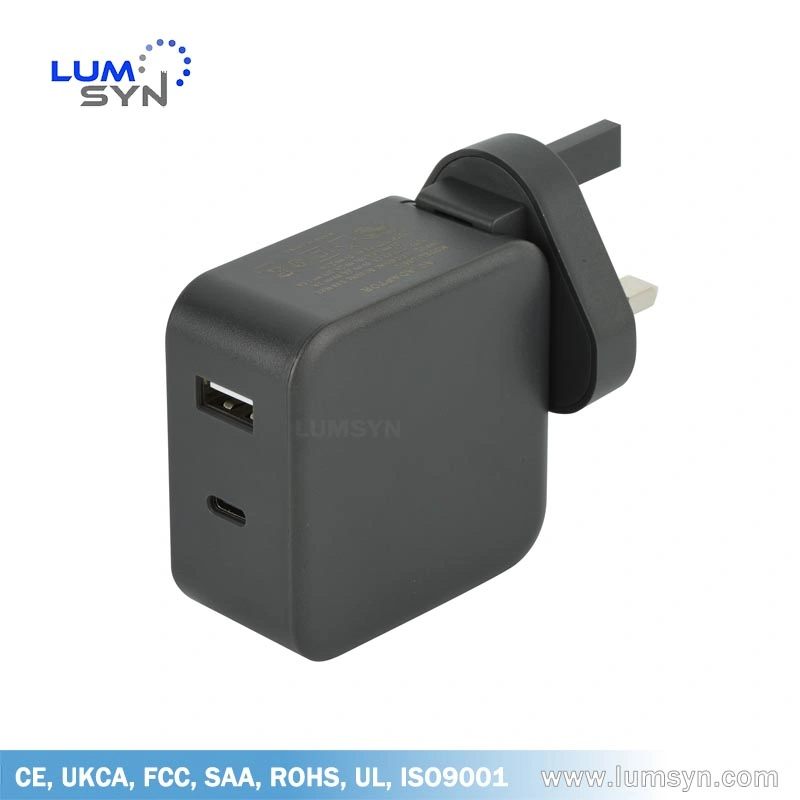 40W Dual Port Pd &amp; USB a Output USB Charger Mobile Phone Accessories with EU/Us/UK/Au AC Plug